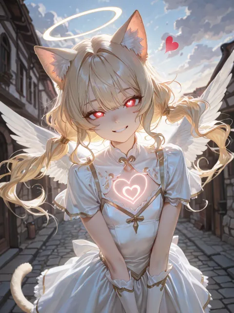 きちんとした天使服装、ふわふわの雲の擬人化の幼い子供の女性