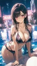 真夏のナイトプール·ネオン輝く夜のプール の投稿作品