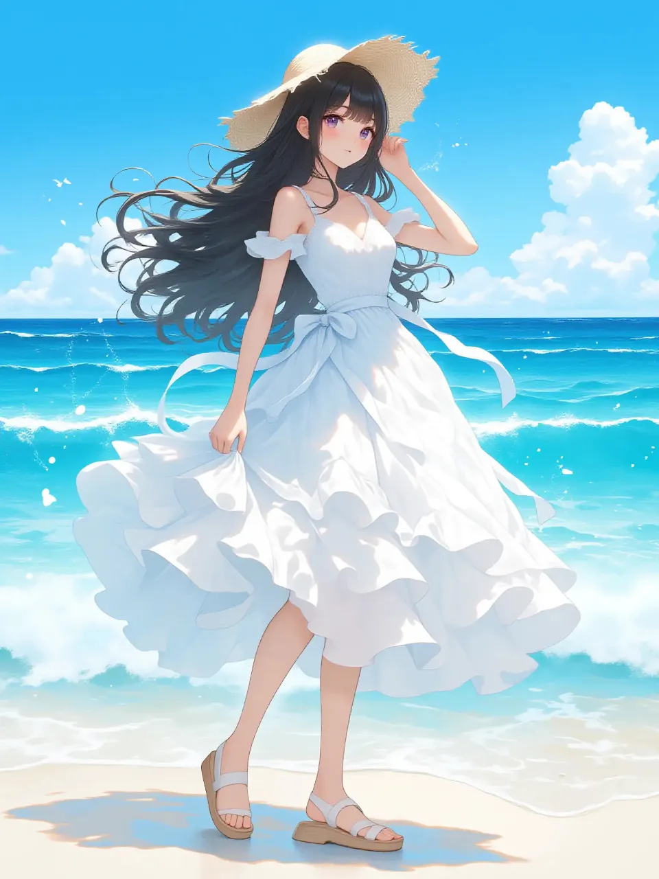 夏の海辺の女の子2人目