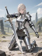 プレートメールが輝くエルフ女剣士