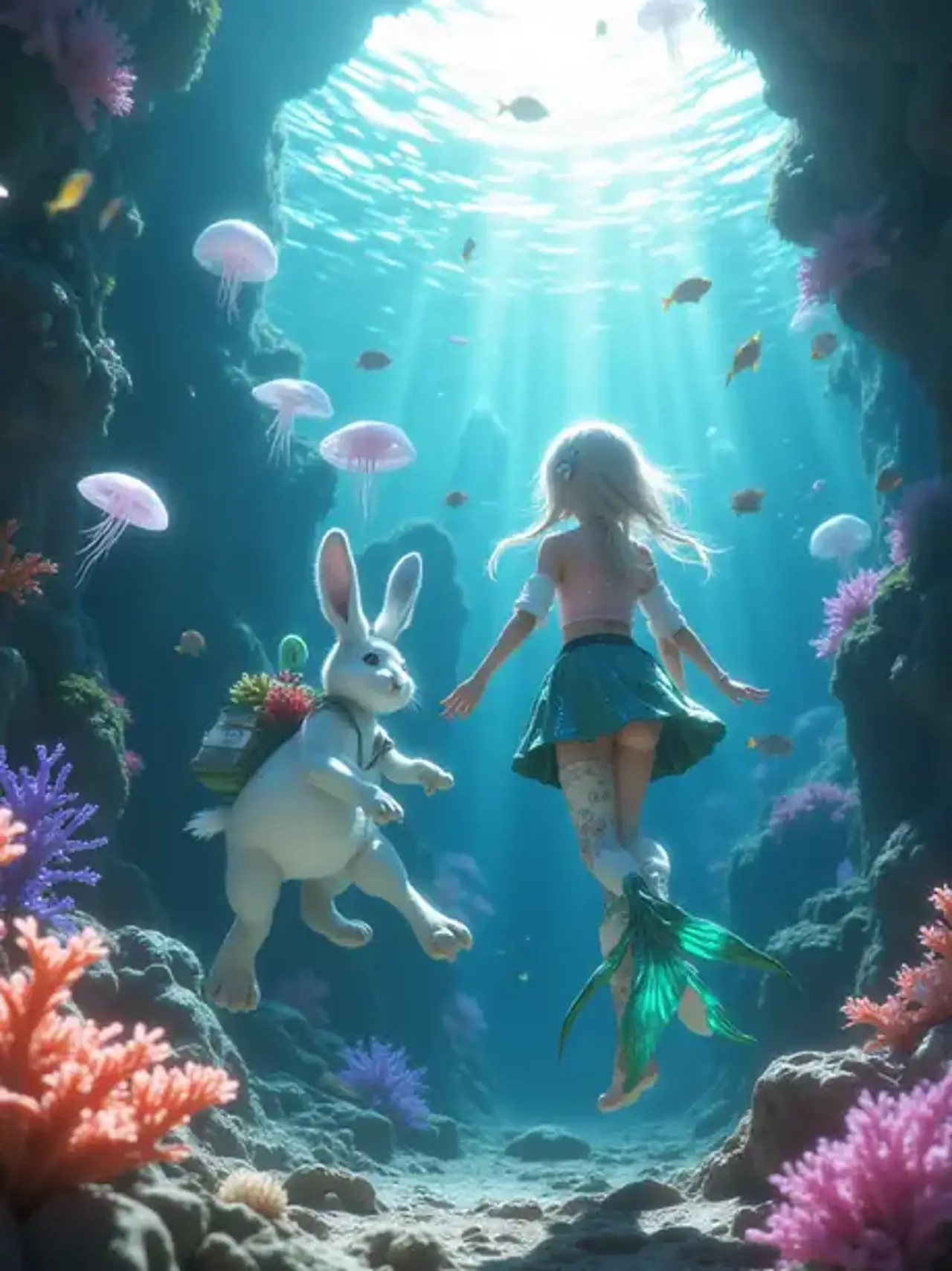 Underwater Rabbit Odyssey — rei_26さんのAIイラスト