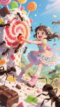 ミクロ少女VSありんこ　「このお菓子は私の物なの！」