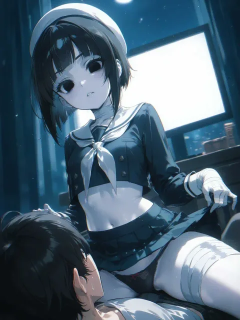 うつろな瞳、色っぽい流し目、青い瞳、ショートボブ - ゾンビっ娘