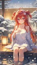 初雪と温泉
