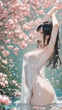 深呼吸、桜の中で