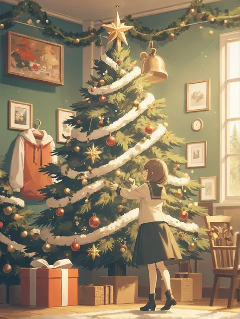 幻想的 クリスマスツリー 部屋 女性