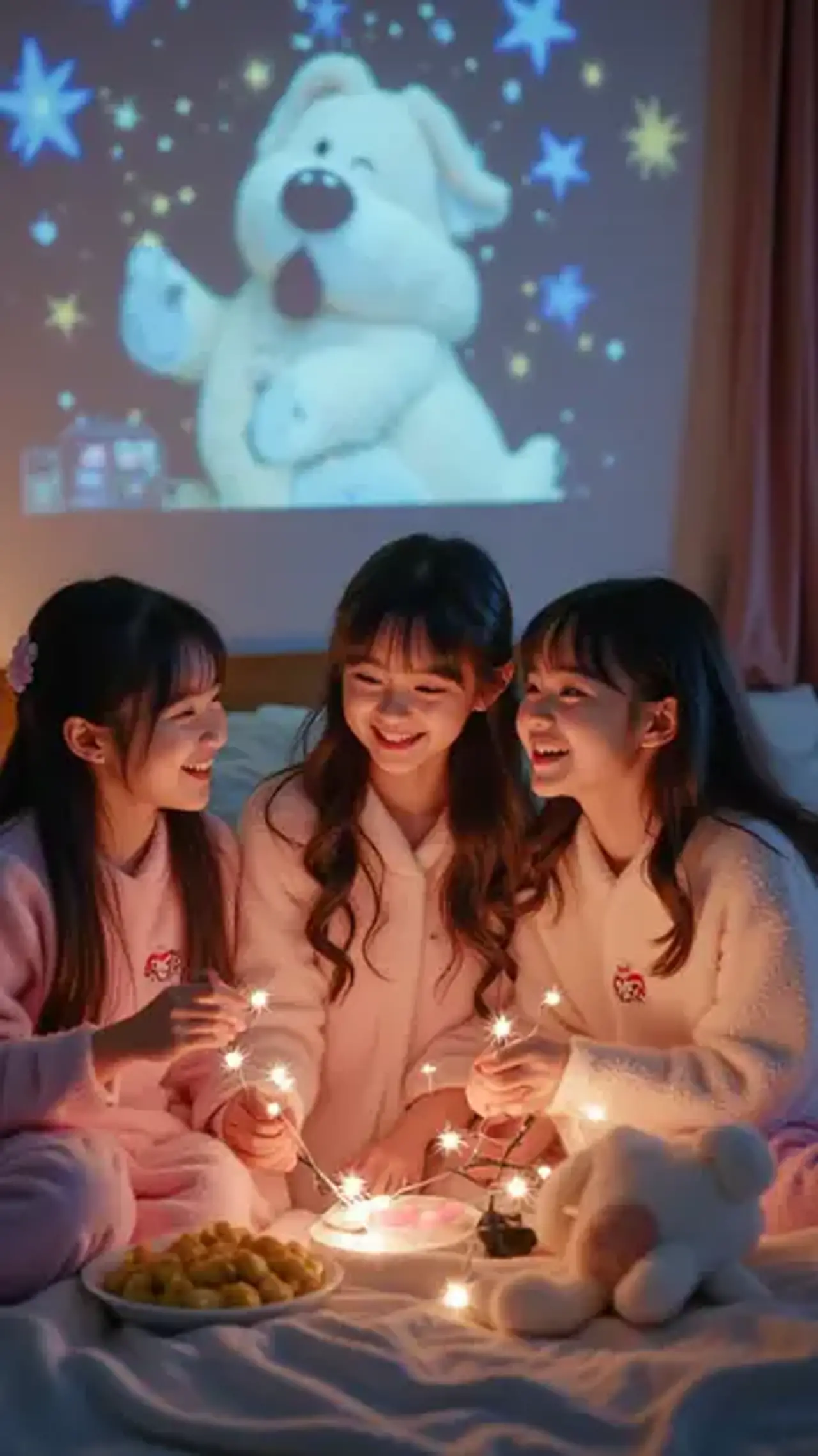 Starlit secrets and giggles all night long."
