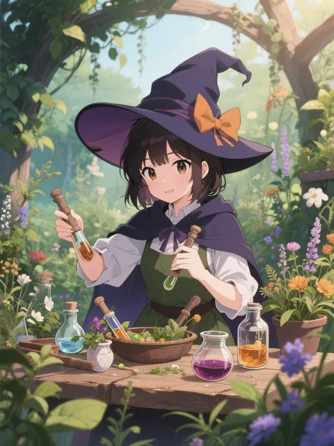 薬を調合する魔女