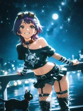 星の光が降る夜に…パンク娘と黒ニャンコ…紫