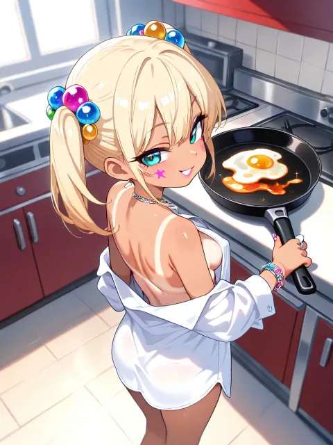 サキ「あ、オハヨーさんっ💕あーしだって朝ゴハンくらい作れるし」