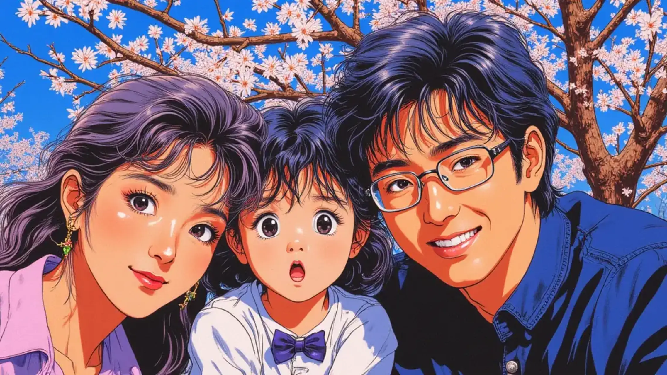 桜並木の家族写真 桜と家族と記念写真 — SUPP48926486さんのAIイラスト