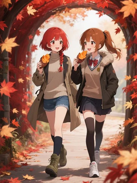 双子と紅葉のトンネル
