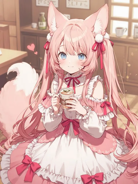 白とピンクのフリルやリボン