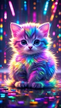 虹色子猫、ネオンカラーライト、ヘソ天