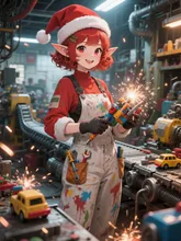 Playful Santa Elf Hybrid in Workshop — kaoriさんのAIイラスト