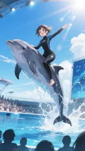青空を駆けるイルカショー — LunaさんのAIイラスト