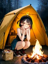 キャンプ女子·焚き火を囲む夜 の投稿作品