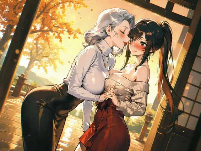 二人の女性について: 美しい大人女性が抱き合ってキスをしてい…