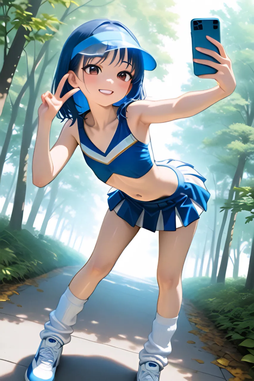 木漏れ日の下で自撮りするチアガール…青