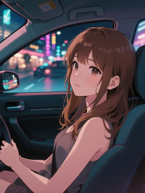 忘れたくない夜、車の車内、助手席の20歳くらいの女性