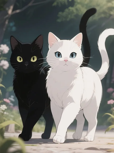 伝説の暴走族 白猫と黒猫 - 画像生成チャレンジ