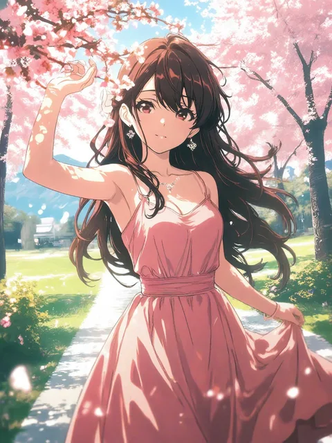 桜の木の下で思わず踊る彼女