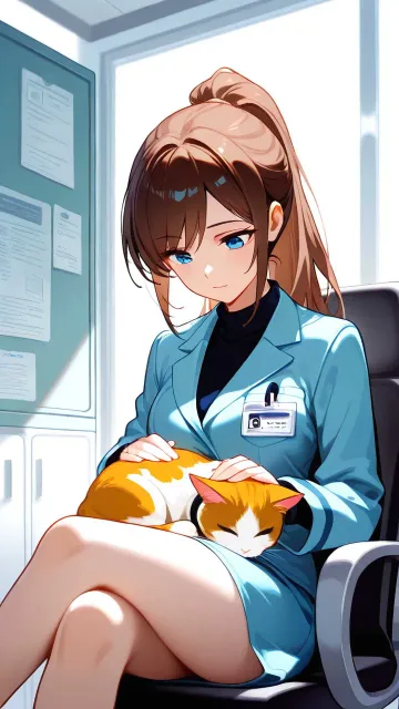 female doctor、examination room - 子猫とお昼寝