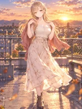 夕日の屋上にて•••