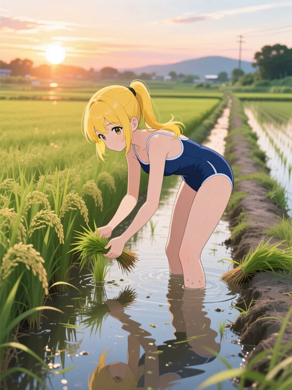 高精度アニメ - 田植えの水鏡 / きゃらめるしょこら