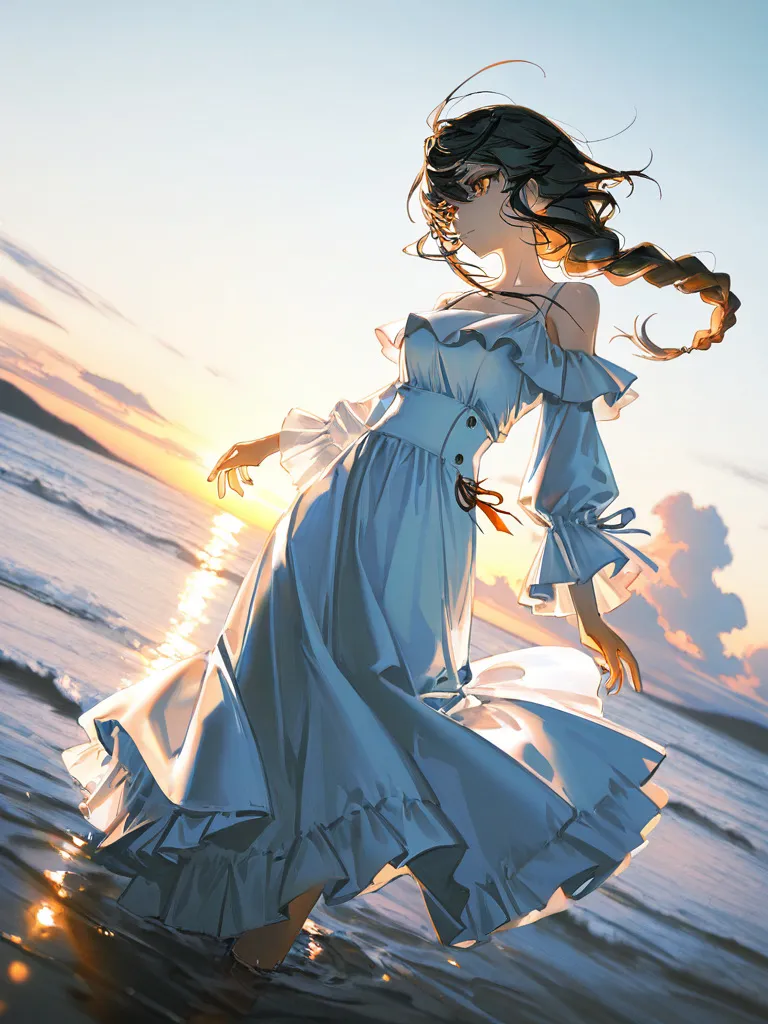 朝焼けに染まった海で、帰りを待つ — 花筏さんのAIイラスト