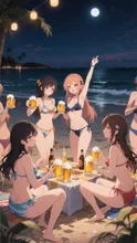 浜辺で女子会