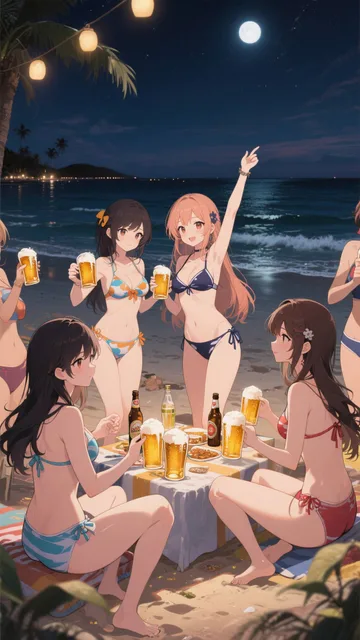 浜辺で女子会
