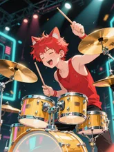ぬこ耳バンド　ドラム担当の… — anime好き🌟シャガリエスさんのAIイラスト