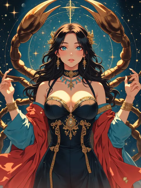 きちんとした服装、サソリの擬人化、星図の広がる天文台