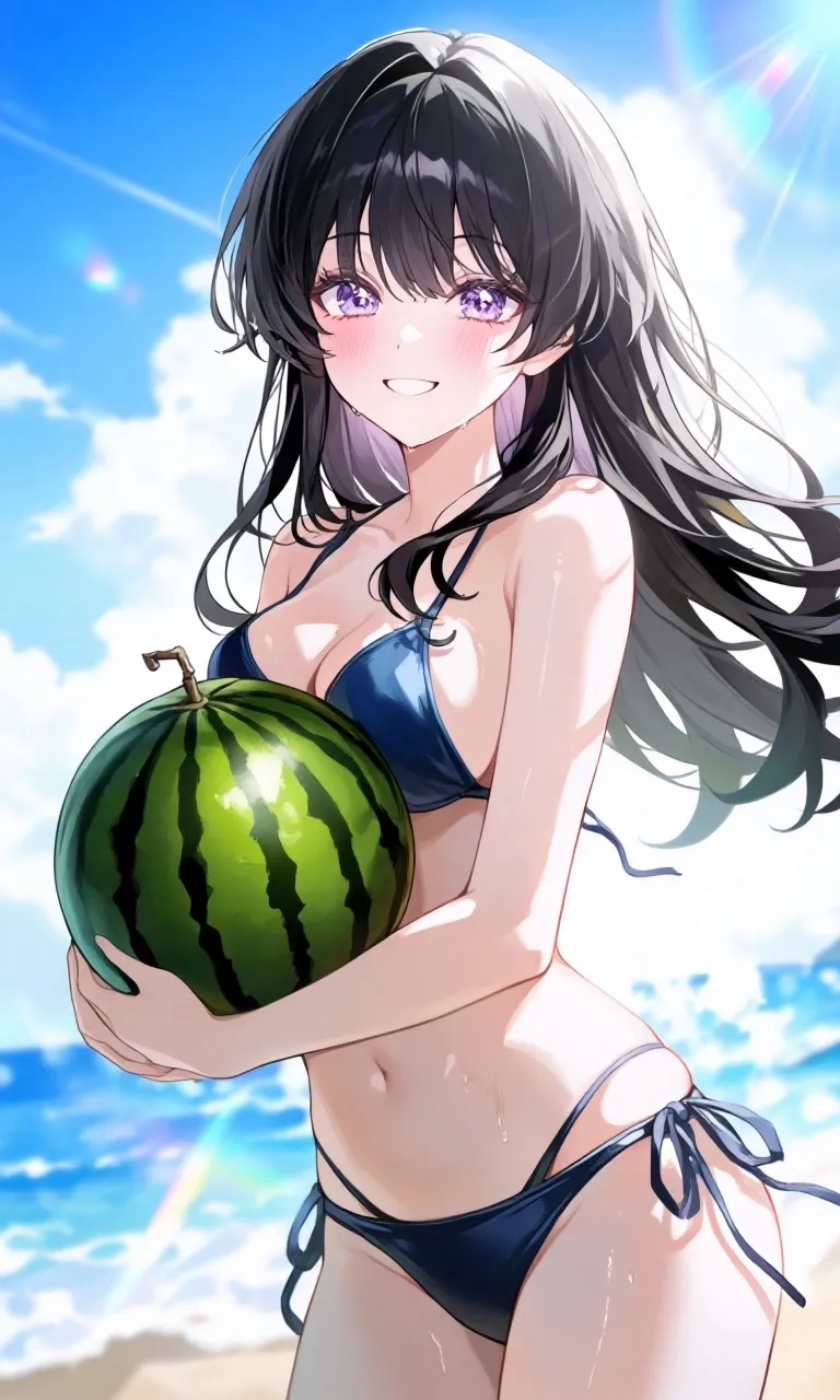 スイカと夏の女性