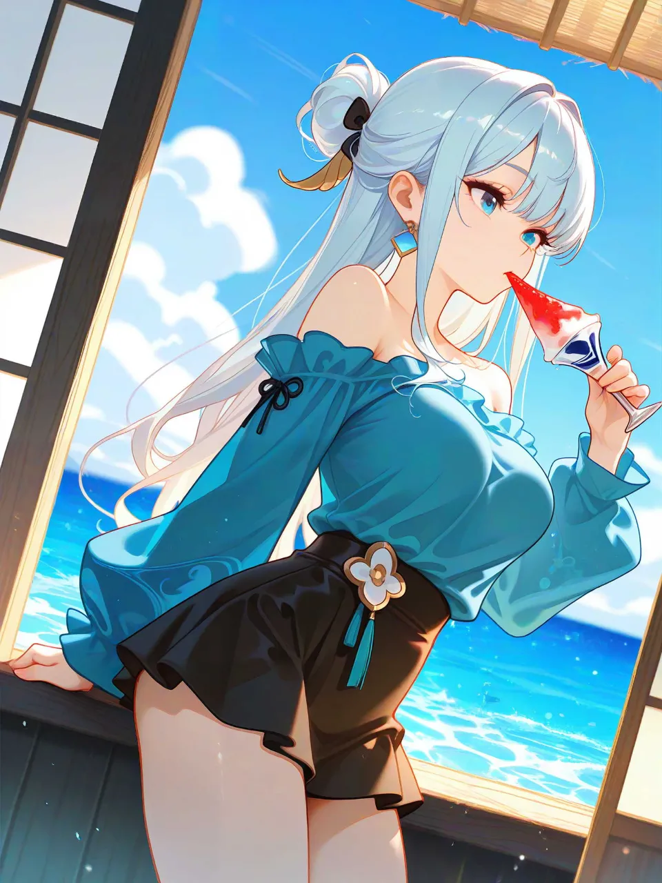光輝く夏場の海と少女 — otaku127さんのAIイラスト