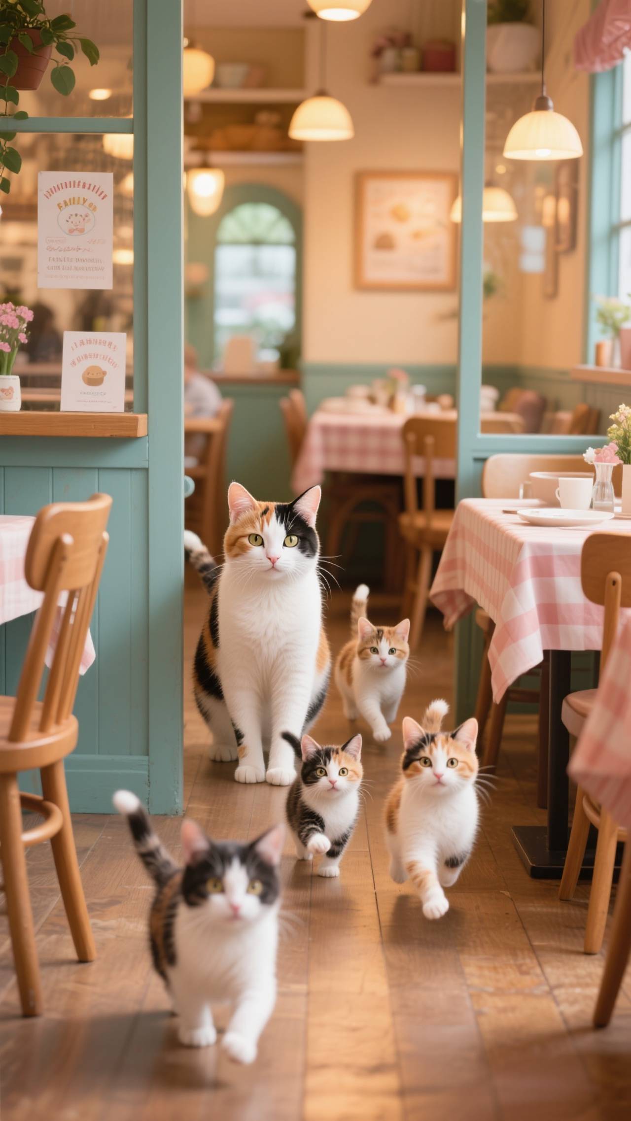 ファミレスに来たみけねこの家族