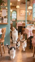 ファミレスに来たみけねこの家族