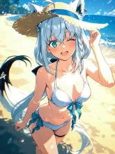 海辺を散歩中のフブちゃん