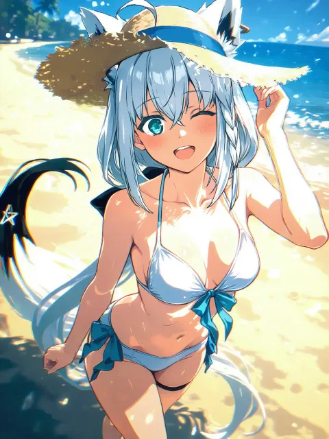 海辺を散歩中のフブちゃん