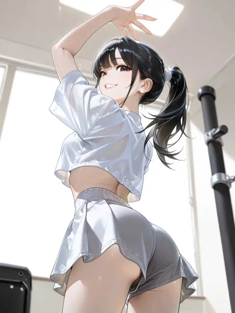1girl、solo、black hair、ponytail - 三つ編み vs ポニーテール