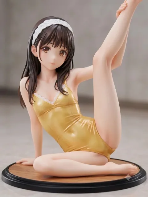 座り開脚ポーズのレオタード娘…フィギュア…黄