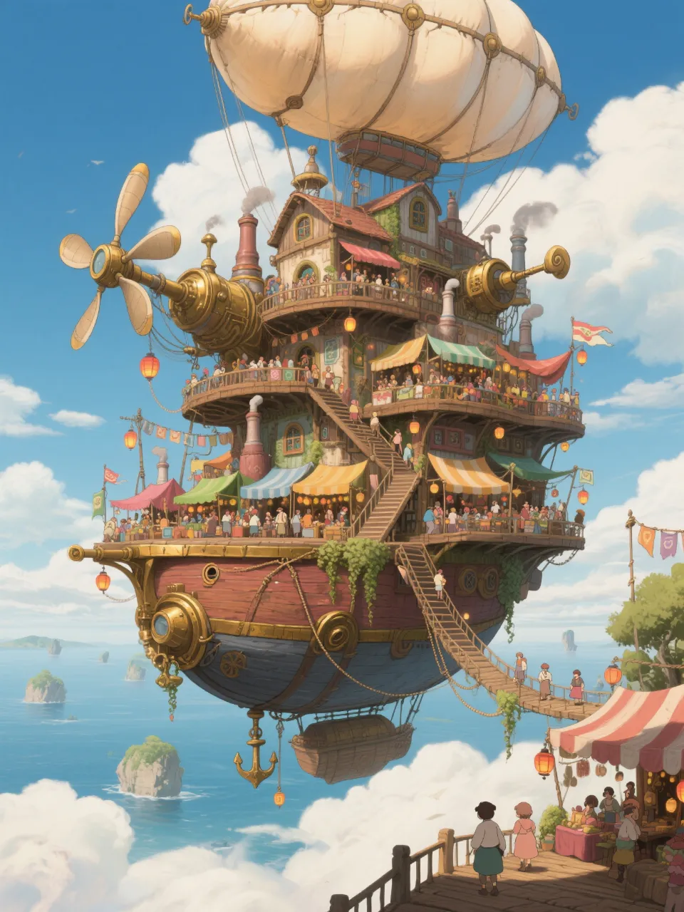 市場の空中船 — れいんさんのAIイラスト