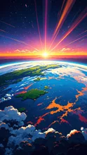 宇宙から見る地球の夕焼け