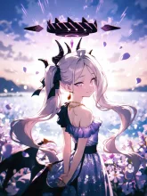 紫色の花畑とドレスヒナ — ボルトさんのAIイラスト