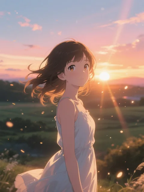 a young girl standing in a… - 夕焼けのひととき