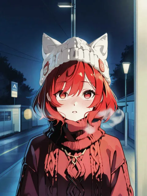 きちんとした服装、目線の高さから、顔がはっきり見える - ニット帽