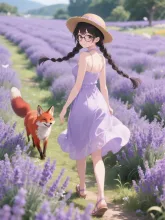 「穂蔵　灯子(ほのぐら　とうこ)」とラベンダー畑とキタキツネ