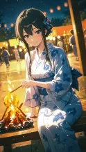 篝火と浴衣美人·夏の夜の篝火 の投稿作品