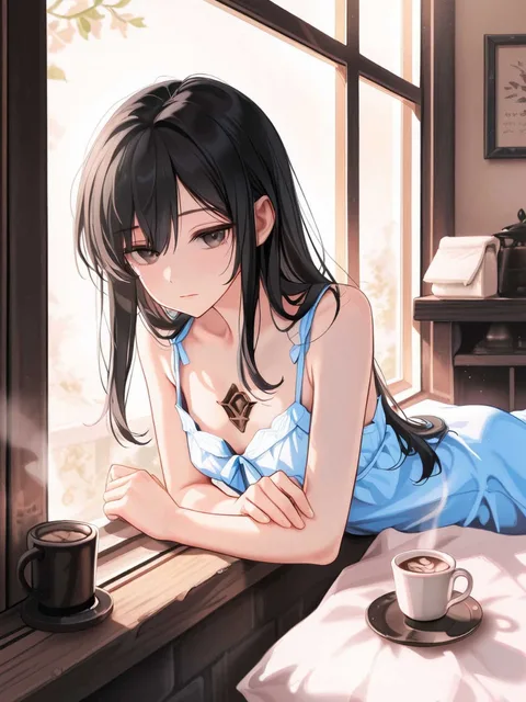 朝のはじまり、コーヒー、やわらかな光、落ち着いた雰囲気